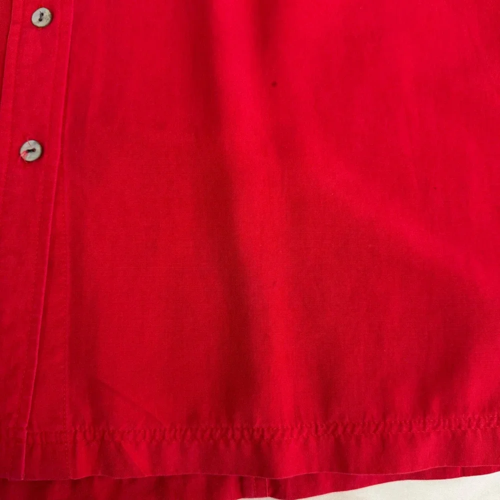 NY & Co 100% Silk Red Shirt Dress Size 10 Button Front Short Sleeve Knee‎ Length